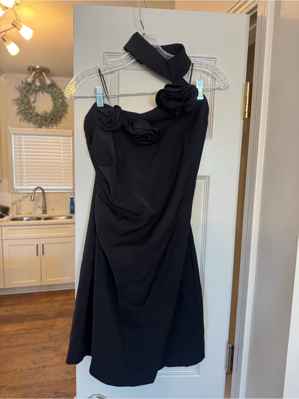 Astr Black One-Shoulder Dress with Rosette Detail